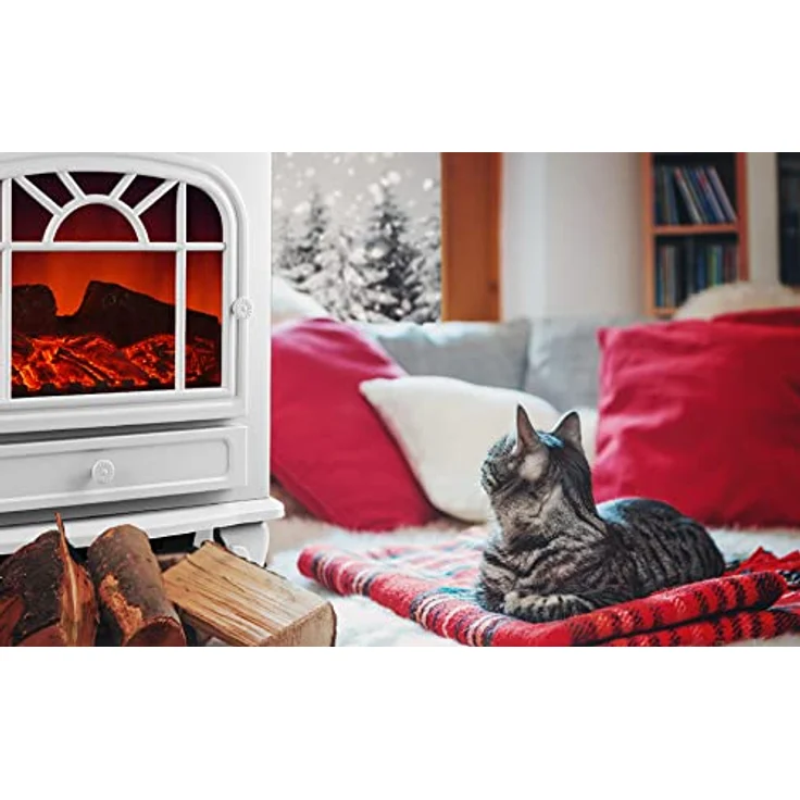 Deuba Heizlüfter, 2000 W, Elektrischer Kamin mit LED Kaminfeuer Effekt, weiß-grau – Bild 2