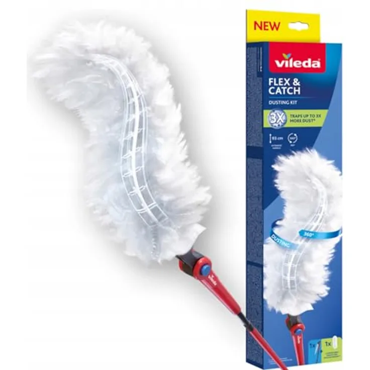 VILEDA FLEX & CATCH, Ausziehbarer Staubwedel mit 93 cm Griff, 360° Reinigung, 1 Mikrofaser-Ersatzaufsatz
