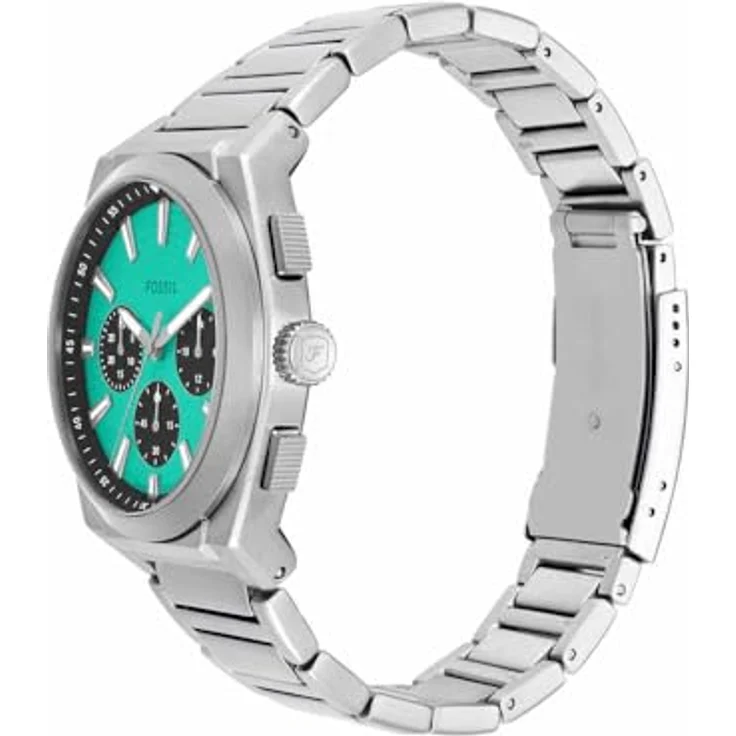 FOSSIL Herren Analog Quarz Uhr FS6117, 44 mm, silberfarbenes Edelstahlgehäuse mit blauem Sunray-Zifferblatt, wasserdicht bis 50 m, Edelstahl Armband – Bild 3