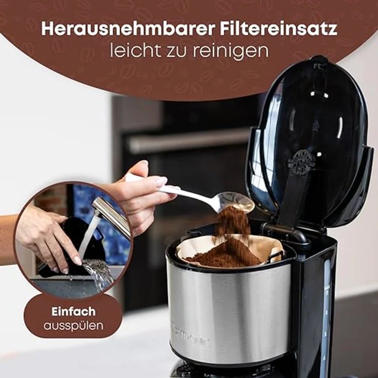 Clatronic® Kaffeemaschine mit Thermoskanne für 8–10 Tassen Kaffee (ca. 1,2L) | Filterkaffeemaschine Edelstahl | doppelwandige Thermoskanne | kein Temperaturverlust | Kaffeemaschine 800W | KA 3805 – Bild 4