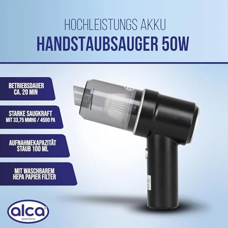 alca Handstaubsauger Akku Handstaubsauger 50W Mini Staubsauger kabellos Gebläsefunktion, 50 W, inkl. Baumwollbeutel – Bild 2
