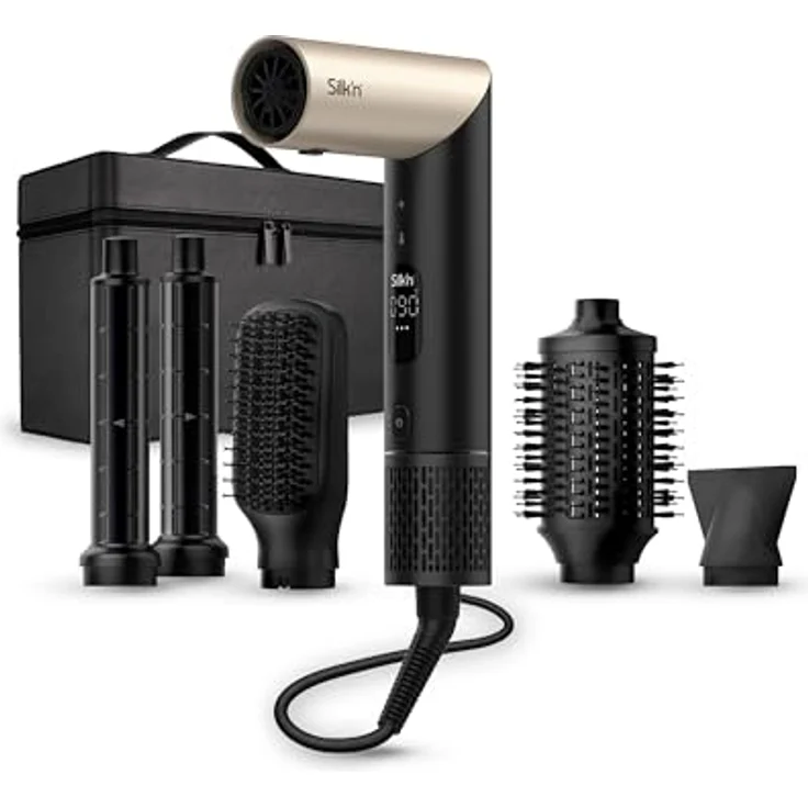 Silk'n Haartrockner I SilkyAir Flex I Föhn und Stylingbürsten mit Negativ-Ionen-Technologie I 5 Zubehörteile inklusive und Aufbewahrungskoffer I 1300 W, Schwarz – Bild 1