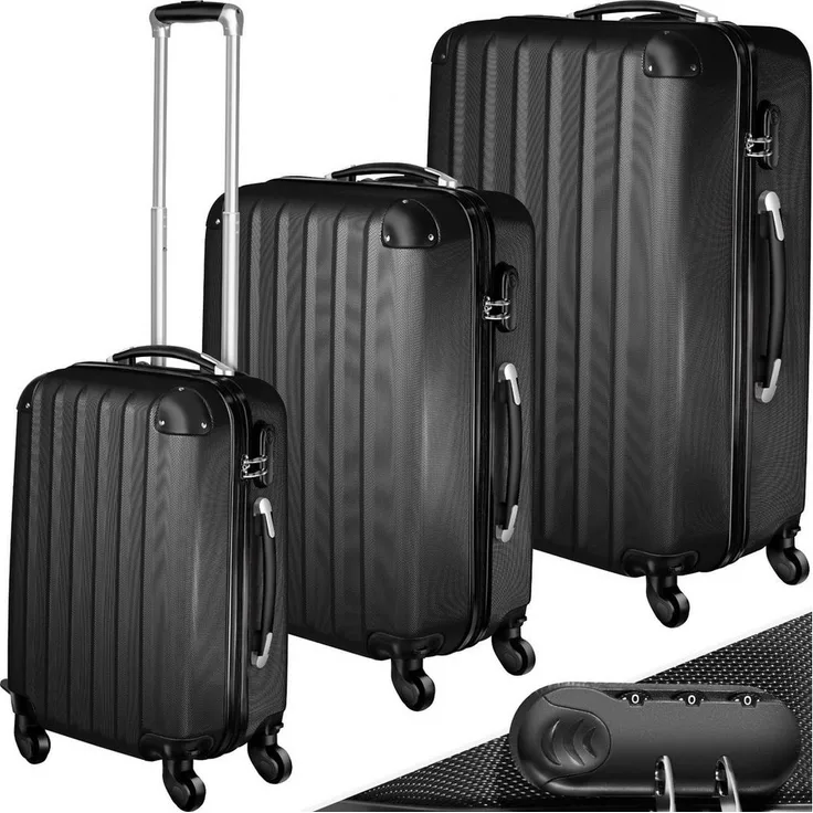 tectake Trolley Hartschalenkoffer-Set, 4 Rollen, Leichtgewichtig, Metallic-Oberfläche
