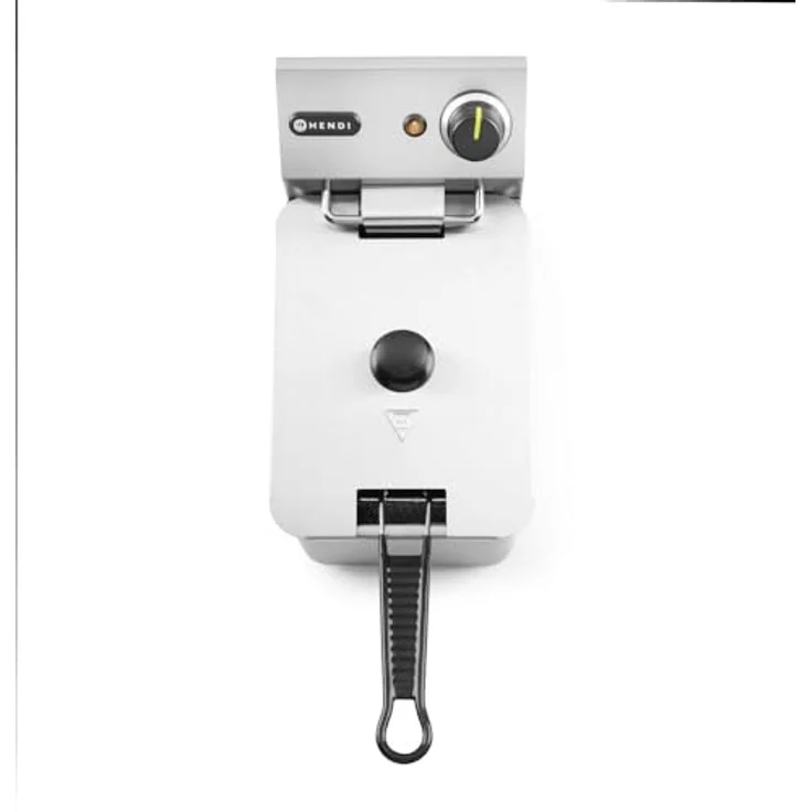 HENDI Fritteuse, Friteuse, Fritöse, einstellbar bis 190°C, Kaltzone, mit Frittierkorb und Deckel, Entnehmbar Becken, Sicherheitsthermometer, 4L, 230V, 3000W, 217x380x(H)300mm, Edelstahl – Bild 3