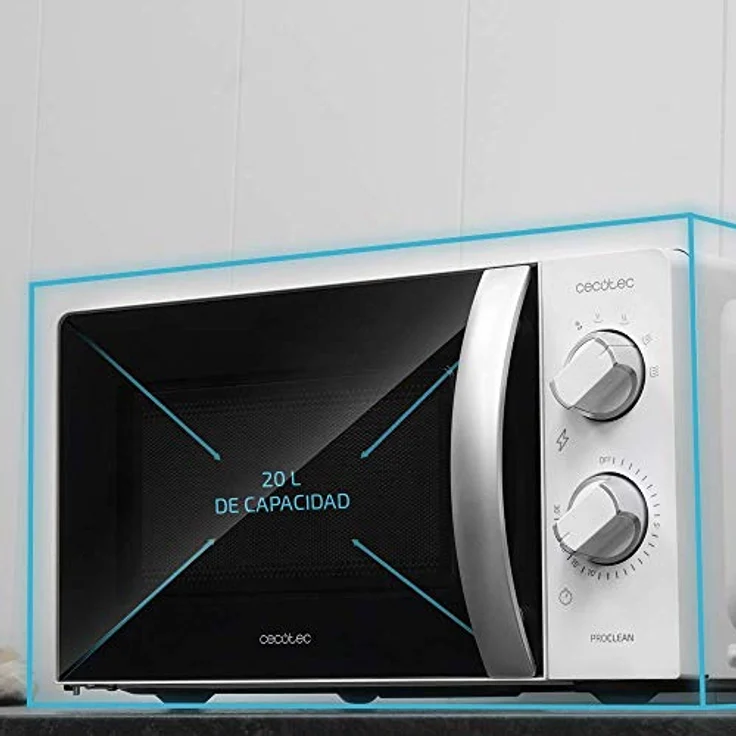 Cecotec Microondas ProClean 2010, 20 Liter Mikrowelle mit 700 Watt, 6 Funktionsstufen, 30 Minuten-Timer, 3D Wave-Technologie, weiße Endverarbeitung, schwarze Tür – Bild 3