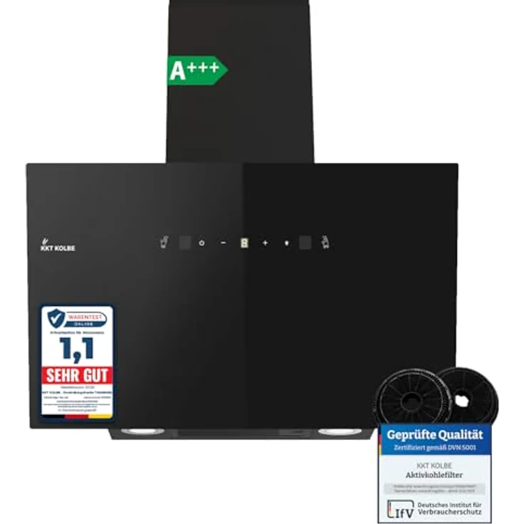 KKT KOLBE TRIO8025S Dunstabzugshaube 80cm, Umluft/Abluft, 782cbm/h, kopffrei, Schwarz, Glas, Gestensteuerung, SensorTouch, LED-Beleuchtung, Energieeffizienz A+++ – Bild 1