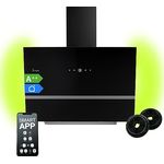 Dunstabzugshaube 60 cm | Kopffreie Wandhaube | Edelstahl | schwarzes Glas | WLAN | Nachlaufautomatik | RGBW-LED-Beleuchtung | SensorTouch Bedienung | EASY609SHCM