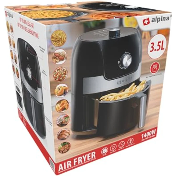 alpina Heißluftfritteuse 24640, 3,5L, 1400W, Temperatur einstellbar 80-200°C, für 3-5 Personen, Timer bis 60 Min, spülmaschinenfreundlich, schwarz – Bild 9