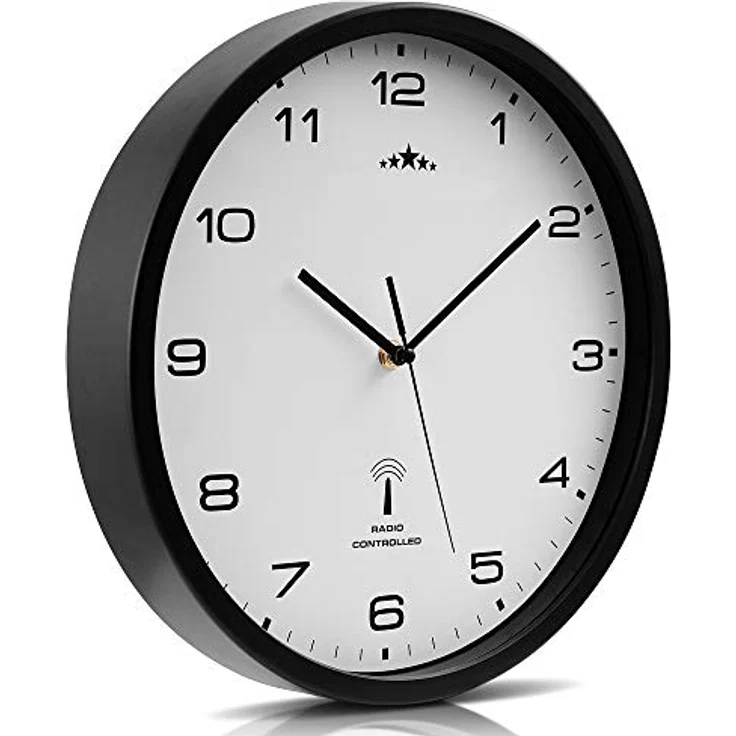 Monzana Wanduhr Funk Automatische Zeitumstellung Geräuscharm Sekundenzeiger Quarzuhrwerk Analog 31 cm Hohe Genauigkeit Haushalt Funkuhr Uhr Schwarz Weiß – Bild 4