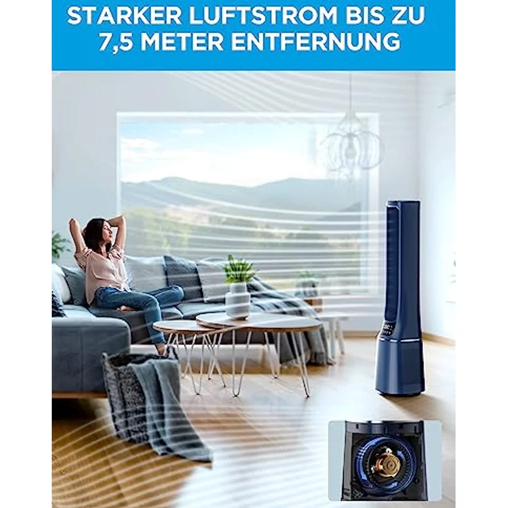Midea MFP-120i (BL) 2 in 1 Turmventilator Leise 38dB Luftreiniger H13 True HEPA auf 47.6 ㎡ LED Display Fernbedienung Oszillation 12H Timer Kompatibel für Wireless Connection App Alexa Google – Bild 4