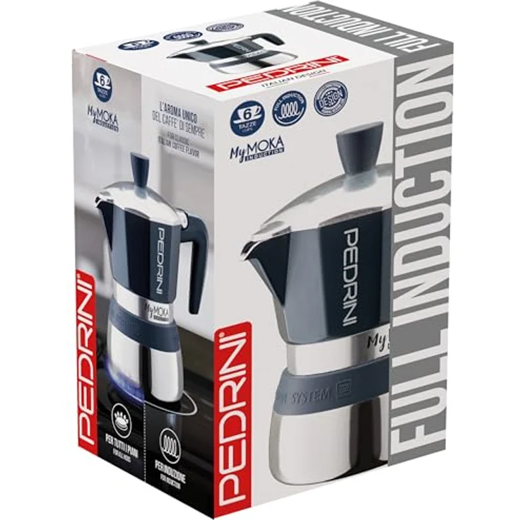 Pedrini MyMoka Induction Espressokocher, Nachtblau, für Induktion, 6 Tassen, mit Silikonband und Verbrühungsschutz – Bild 2