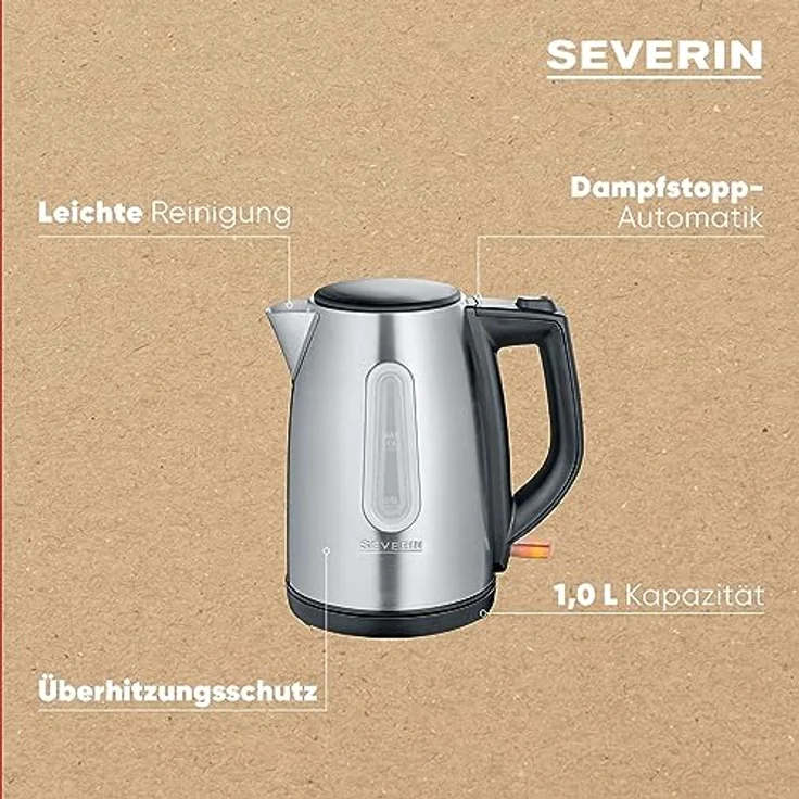 SEVERIN WK 3469 Wasserkocher (ca. 2.200 W, 1 L) edelstahl-schwarz – Bild 4