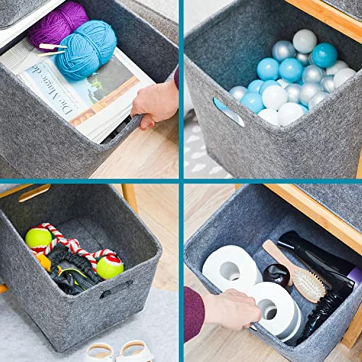 DuneDesign 2er Set: 100% Recycling Filz Aufbewahrungsbox 32x26x23 Organizer Filz Aufbewahrungskorb Faltbar Aufbewahrungskörbe für Regale Filz Korb Aufbewahrung Korb für Treppe Anthrazit Storage Basket – Bild 5