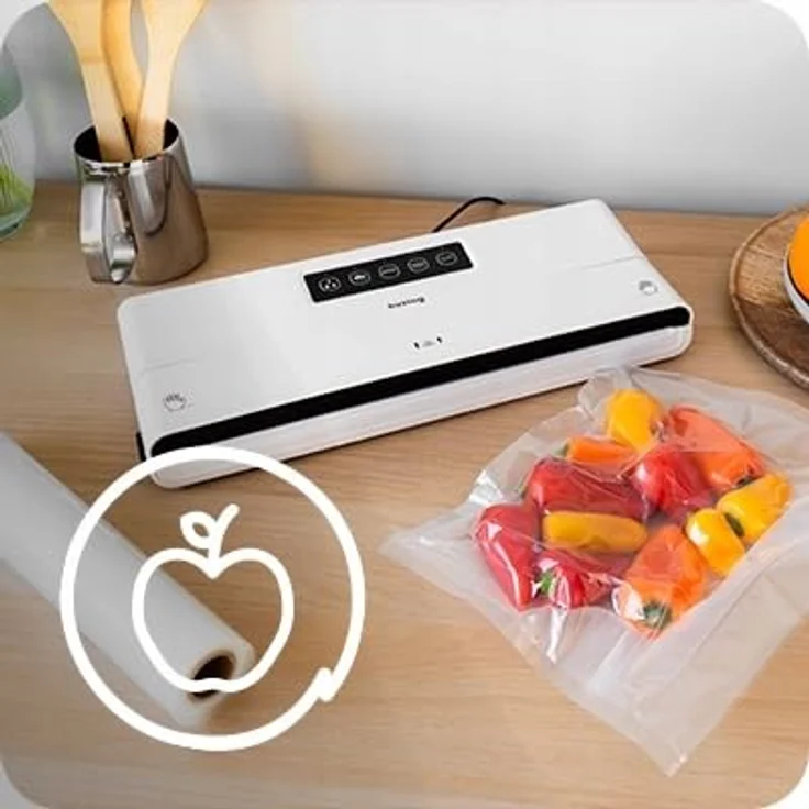 huslog Vakuumiermaschine, Kompakt 125W mit digitalem Bedienfeld und Zubehör, Weiß + 1x Folie – Bild 4
