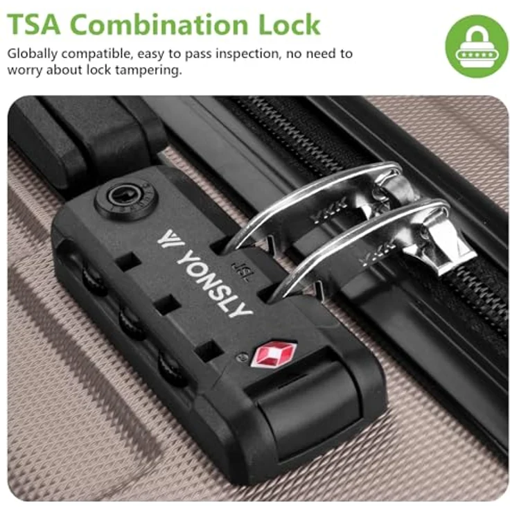 YONSLY Suitcase Set, Hartschalenkoffer mit TSA-Schloss, YKK-Reißverschluss, 4-Rollen Trolley, Handgepäck, Champagner (S-M-L-XL) – Bild 4