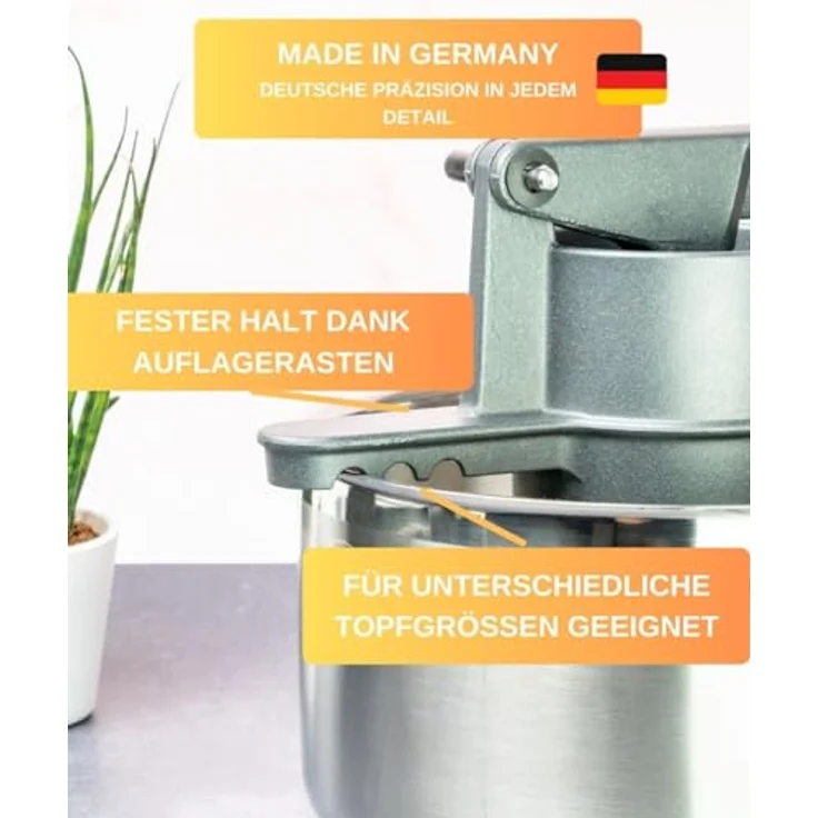 Thiru Spätzlepresse Premium Rundloch - Kartoffelpresse mit Auflagerasten - Ideal für Spätzle, Kartoffeln, Säfte - Made in Germany - inkl. E-Book mit 25 Rezepten (Knöpfle, Anthrazit) – Bild 3