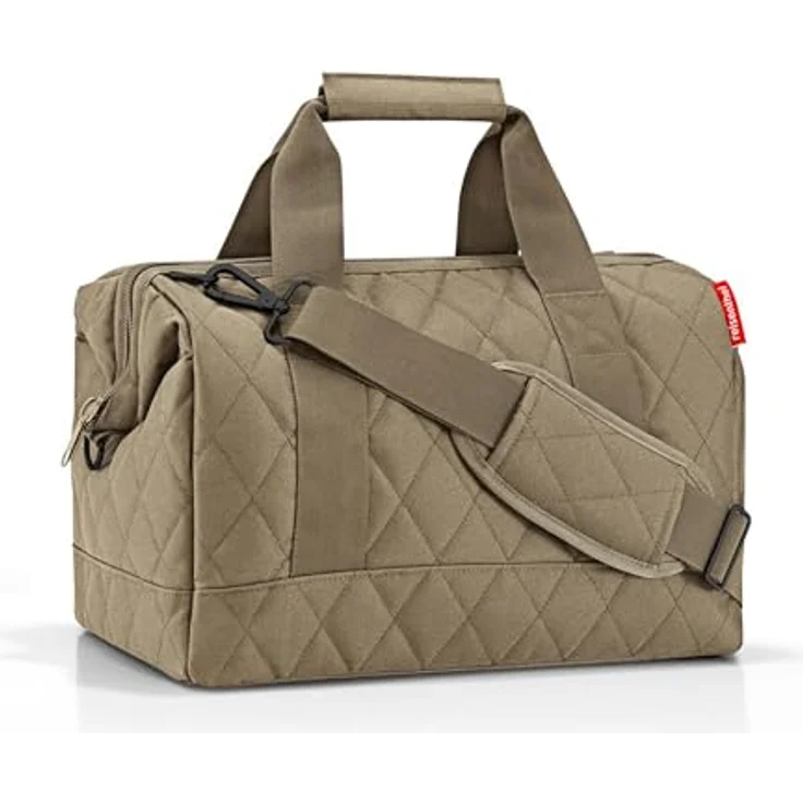reisenthel Allrounder M Rhombus, Schultertasche aus wasserabweisendem, recyceltem Polyester mit 18 Litern Volumen, Olive/Braun, sechs Innensteckfächer, gepolsterter Schultergurt – Bild 1