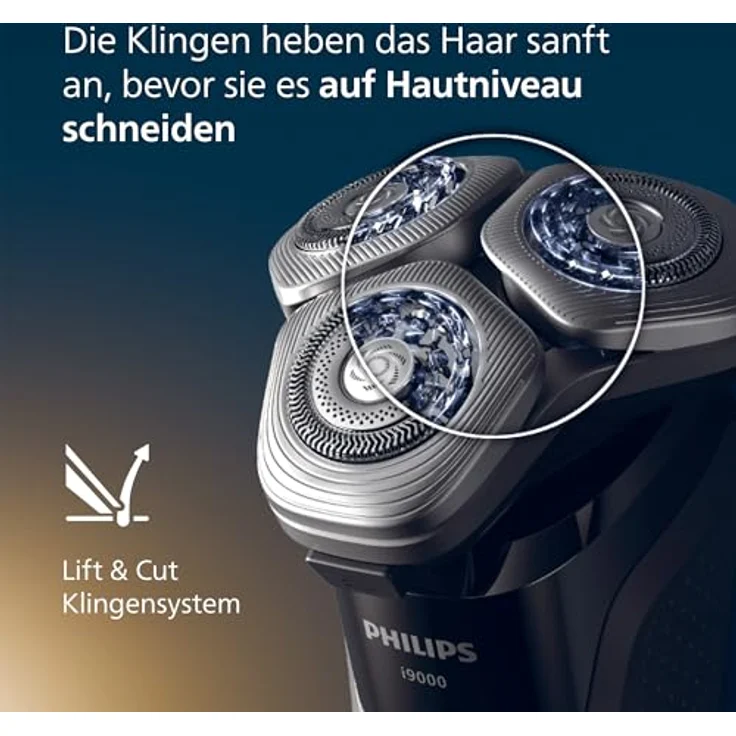 Philips X9000/10 Elektrorasierer i9000, Triple Action Lift & Cut-System, Dual SteelPrecision Klingen, tiefschwarz, Nass- und Trockenrasur – Bild 3