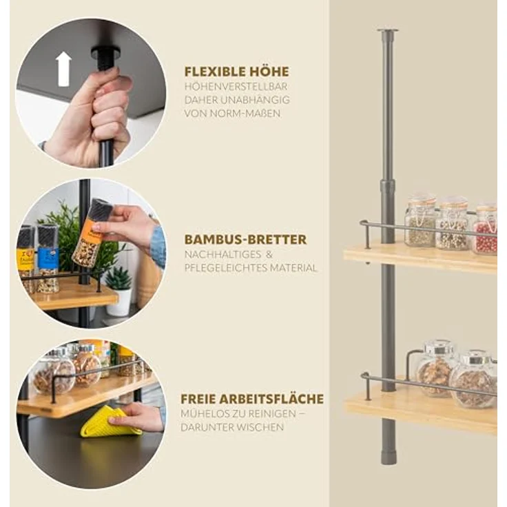 bremermann Teleskop-Regal, Teleskopgewürzregal, 2 Regale, Bambus (Schwarz) - Flexibles Teleskop-Sytem, Vielseitig einsetzbar, Praktisch in der Küchenorganisation – Bild 3