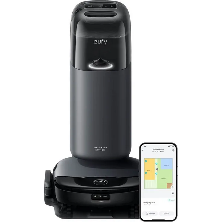 eufy Saugroboter S1 Saug-Wischroboter mit All-in-One Station, HydroJet Wisch- & Saugfunktion, selbstreinigender Mopp
