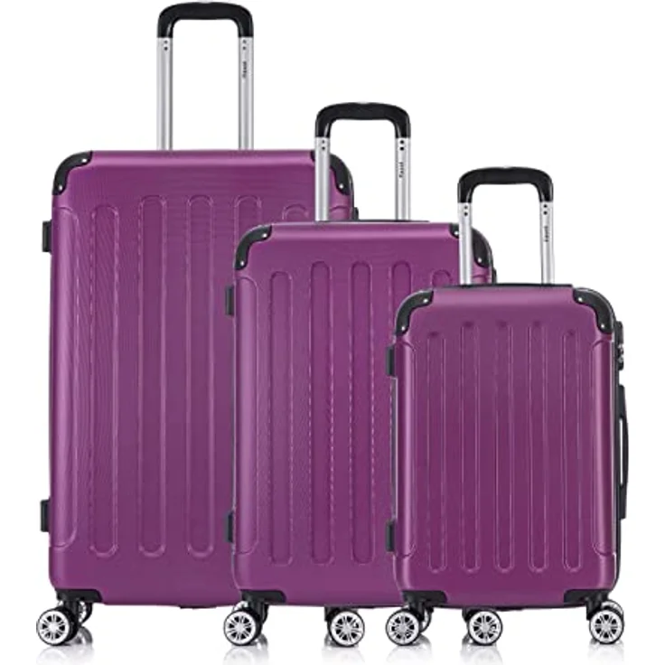 Flexot® F-2045 Koffer, Leichtgewicht mit 3tlg Kofferset und Zwillingsrollen, Aubergine – Bild 2