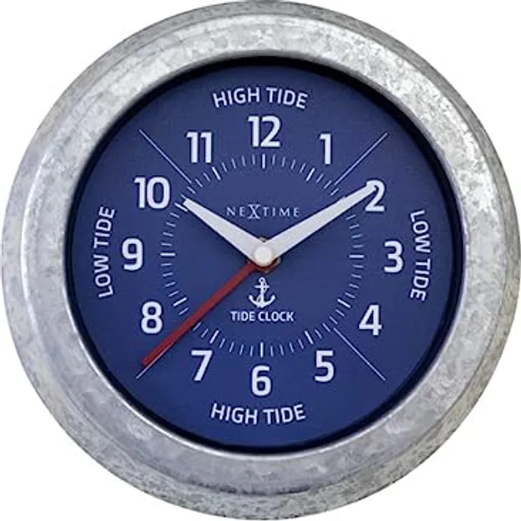 Wall Clock 22 cm-Time/Tide-Galvanized Silver/Blue-Metal-NeXtime Tide