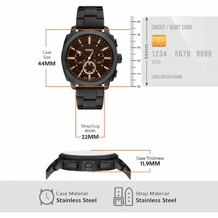 Fossil Chronograph MACHINE FS6097, Armbanduhr mit präzisem Quarzwerk und stylischem Design in Schwarz – Bild 7