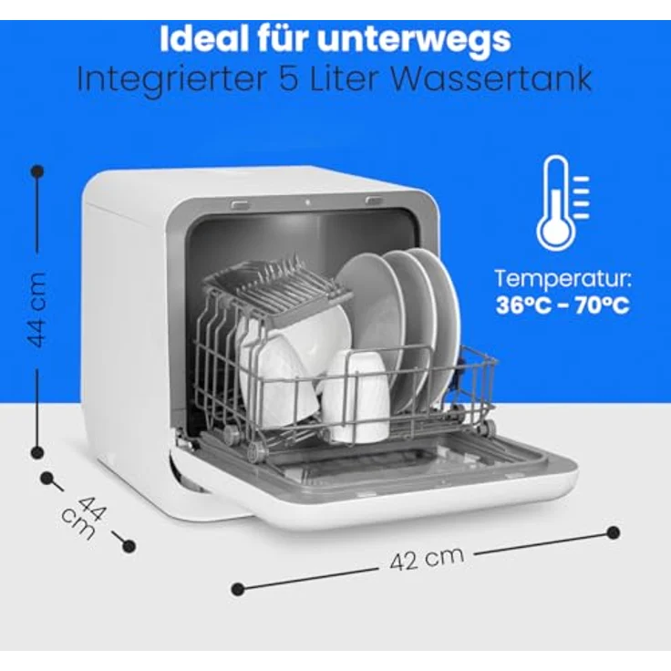 Bomann® TSG 5704 Tischgeschirrspüler, Mini Geschirrspüler mit integriertem Wassertank, 6 Programme, 36-70°C, Camping Spülmaschine, silbergrauer Geschirrkorb – Bild 5