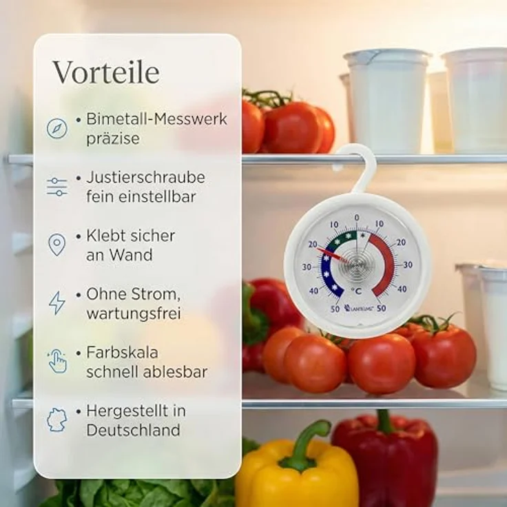 Lantelme Kühlschrankthermometer Set, 5 Stück Analog mit Haken, Temperaturmessbereich -50°C bis +50°C, für Gefrierschrank und Weinschrank – Bild 2
