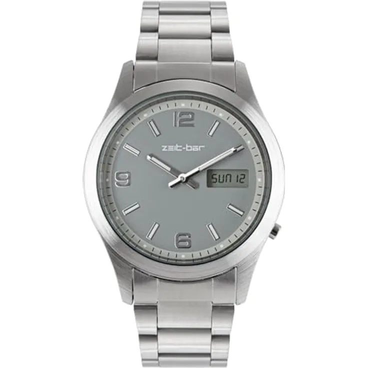 Zeit-Bar Funk-Armbanduhr Herren, mit Datums- und Wochentaganzeige, Edelstahl, schwarz - Preisvergleich