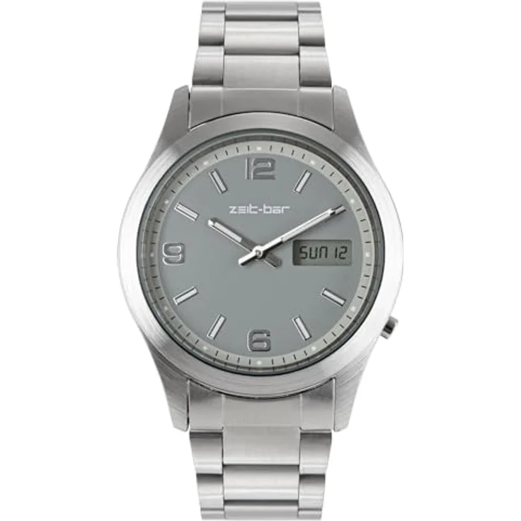 Zeit-Bar Funk-Armbanduhr Herren, mit Datums- und Wochentaganzeige, Edelstahl, schwarz - Preisvergleich – Bild 1