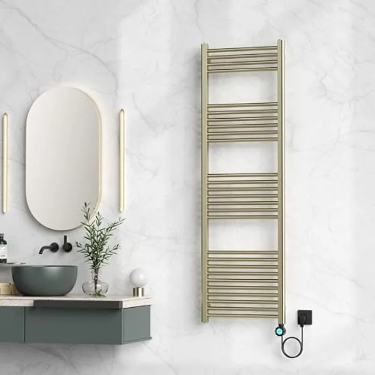 Belvit Elektrischer Badheizkörper 1600x500 mm, Gold Gebürstet, 700 W mit WiFi Thermostat und Smart Heizmodi – Bild 2