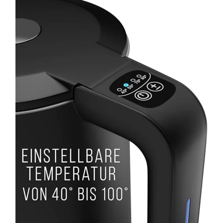 Balter Edelstahl Wasserkocher WK-04-Touch, elektrischer Wasserkocher mit Temperatureinstellung 40°C-100°C, Doppelwand, BPA-frei, 1,7L, 2200W, leise, Schwarz – Bild 3