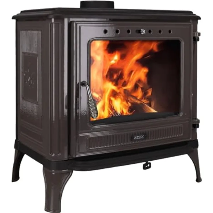 365® Kaminofen Ferrox 75, grau emailliert, 10,5 kW Gusseisen mit Scheibenspülung und Aschekasten