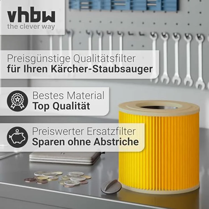 VHBW Faltenfilter kompatibel mit Kärcher wd 2 Plus V-12, nt 27/1 me Professional, patronenfilter in Gelb, für effiziente Saugleistung und einfachen Filterwechsel – Bild 8