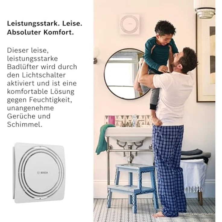BOSCH Leiser Badlüfter 1900, Wandventilator mit integriertem Rückschlagventil und Feuchtigkeitssensor – Bild 2