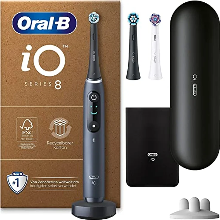 Oral-B iO Series 8 Plus Edition Elektrische Zahnbürste/Electric Toothbrush, PLUS 3 Aufsteckbürsten inkl. Whitening, Magnet-Etui, 6 Putzmodi, recycelbare Verpackung, Geschenk Mann/Frau, black – Bild 1