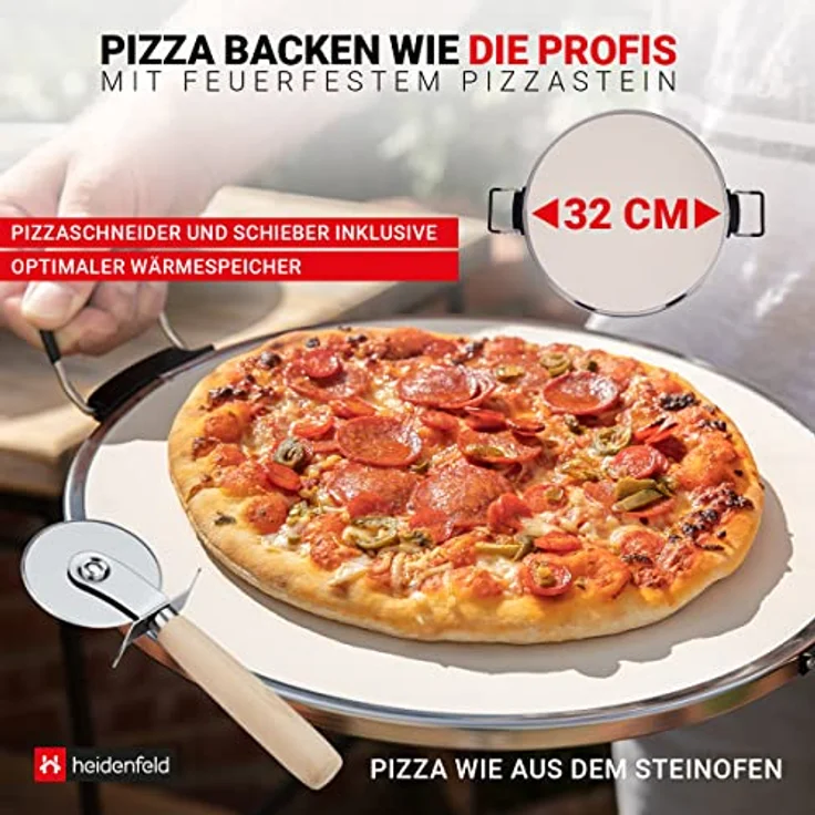 Heidenfeld elektrischer Pizzaofen Napoli 1.200 Watt, max. 400°C, Drehregler, Überhitzungsschutz, Sichtfenster, schwarz  – Bild 4