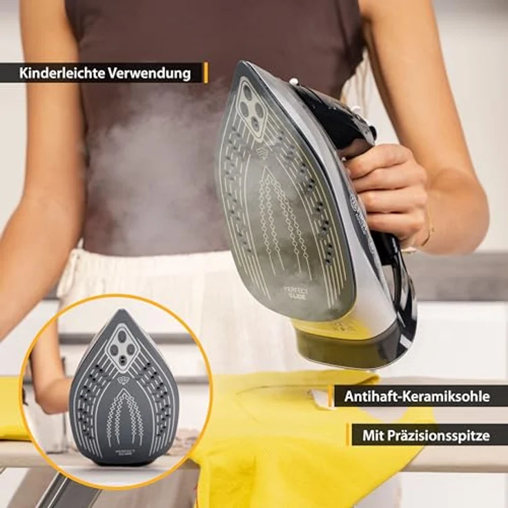 TZS First Austria Dampfbügeleisen I 2290-2720W I Keramiksohle I Selbstreinigung I Vertikaldampf I Anti-Kalk I Trockenbügeln I 0,3l Wassertank I 1.2 kg | Schwarz – Bild 5