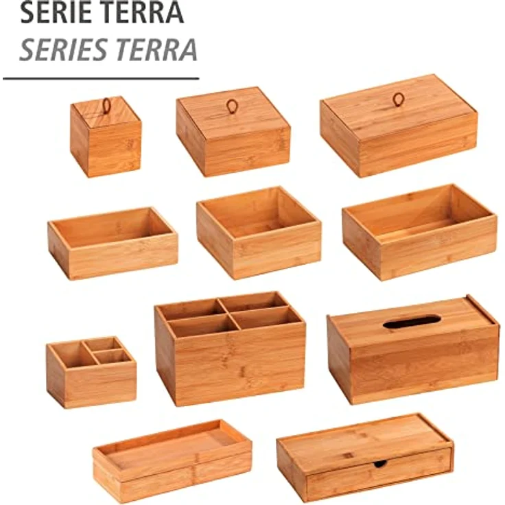 WENKO Bambus Box Terra mit Deckel L, Organizer-Dose für Küche, Bad und den gesamten Haushalt für Badartikel, Küchenutensilien oder Süßigkeiten, mit praktischer Schlaufe, 22 x 7 x 15 cm, Natur – Bild 5