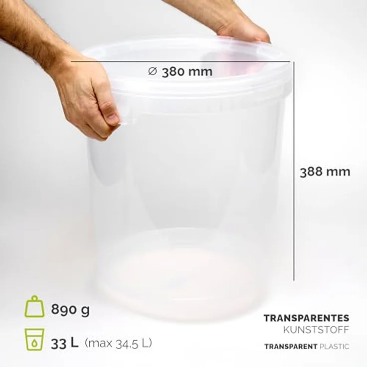 Garronda Eimer mit Deckel 30 L für die Lagerung von Lebensmittel- und Chemischen Produkten 20 Stück Transparent GD-0072, Lebensmittelecht, auslaufsicher, luftdicht, Kunststoffeimer von Garronda – Bild 2