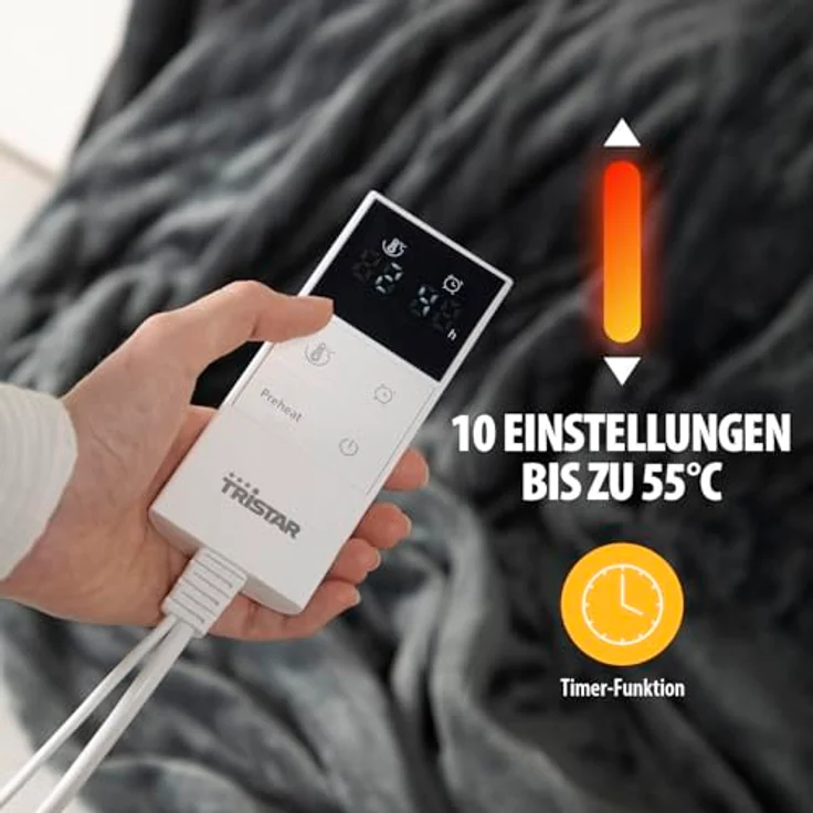 Tristar BW-4780, Heizdecke 160 x 130 cm, elektrische Warmtedeke, 80W, anthrazit, waschmaschinenfest – Bild 3