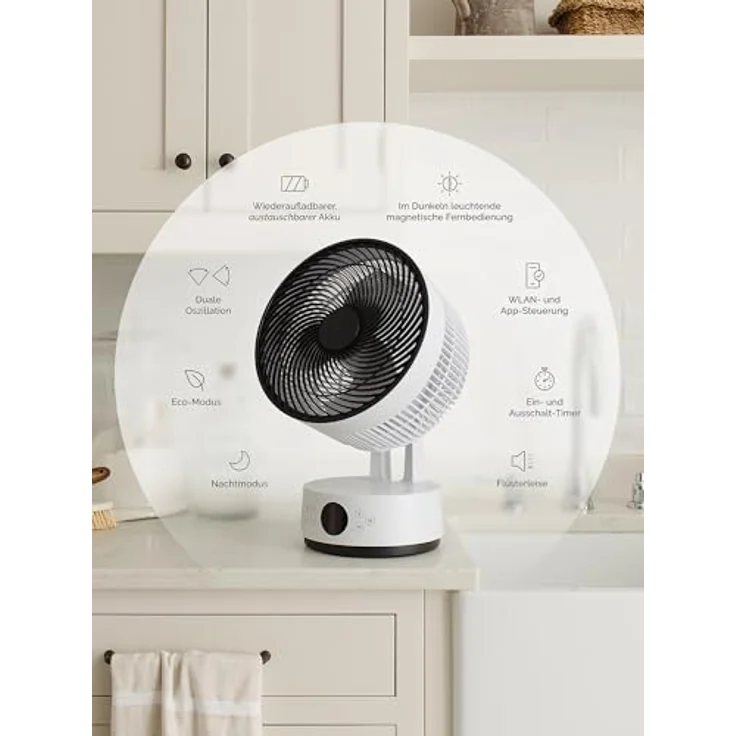 MEACO MeacoFan Sefte® 10 Pro – Akku-Tischventilator, 25 dB leise, 40 Std. Laufzeit, 1150 m³/h Luftleistung, 12 Geschwindigkeitsstufen, 3D-Oszillation, Nachtmodus, Timer, Fernbedienung, 3 Jahre Garantie – Bild 4