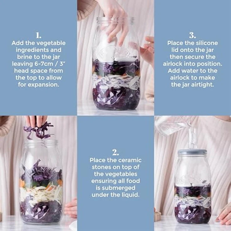 KILNER Create & Make Fermentierset - für das einfache Haltbarmachen von Gemüse, im 3 Liter Glas mit Gärungsdeckel – Bild 7