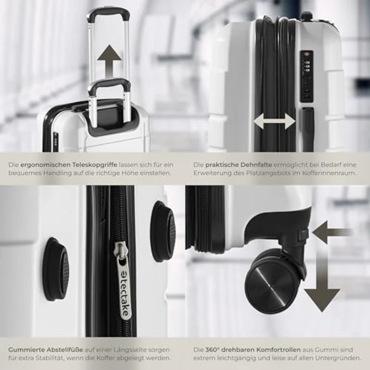 tectake® Kofferset 3 teilig, Koffer & Trolleys, Hartschalenkoffer mit TSA Schloss, große Rollkoffer - weiß – Bild 3