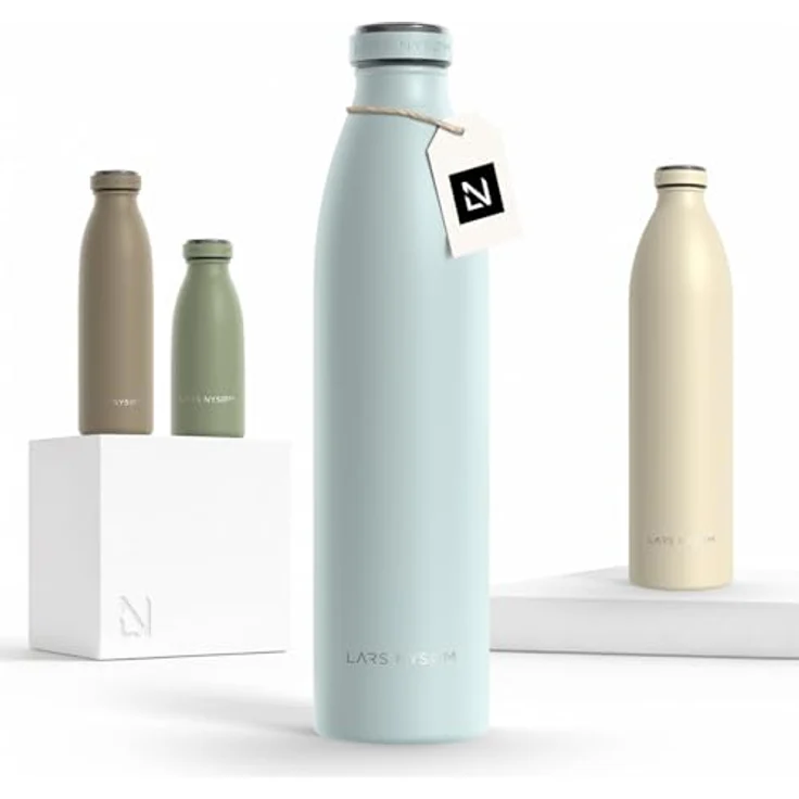 LARS NYSØM Edelstahl Trinkflasche "Ren", 1000ml, Thermosflasche kohlensäuregeeignet, auslaufsicher, Misty Blue – Bild 1