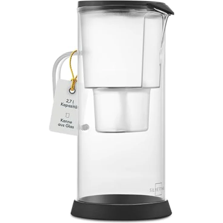 SILBERTHAL Wasserfilter Glas Karaffe 2,7 Liter - Effizientes 4-stufiges Filtersystem - Kompatibel mit Maxtra - Reduziert Kalk und Chlor - hitzebeständiges Borosilikatglas - blau – Bild 1