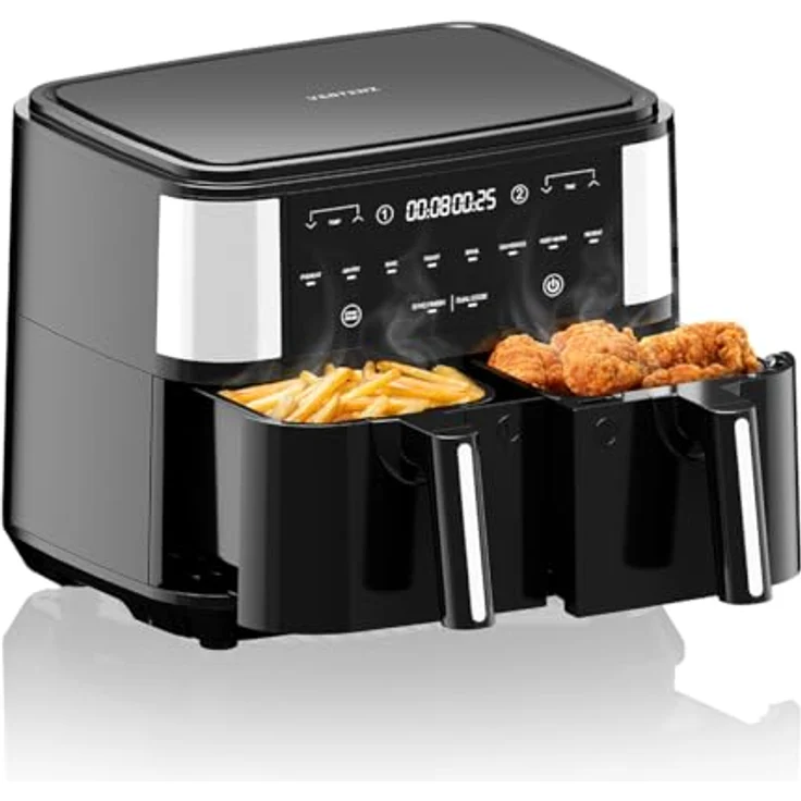 VERTENZ Taste 90 Heißluftfritteuse Airfryer 9L mit Dual Cook und Sync Finish | 8 Automatische Menüs | 2600 W | Antihaft-Frittierkorb | Fettfrei Ohne Öl | 200°C | Schwarz – Bild 1