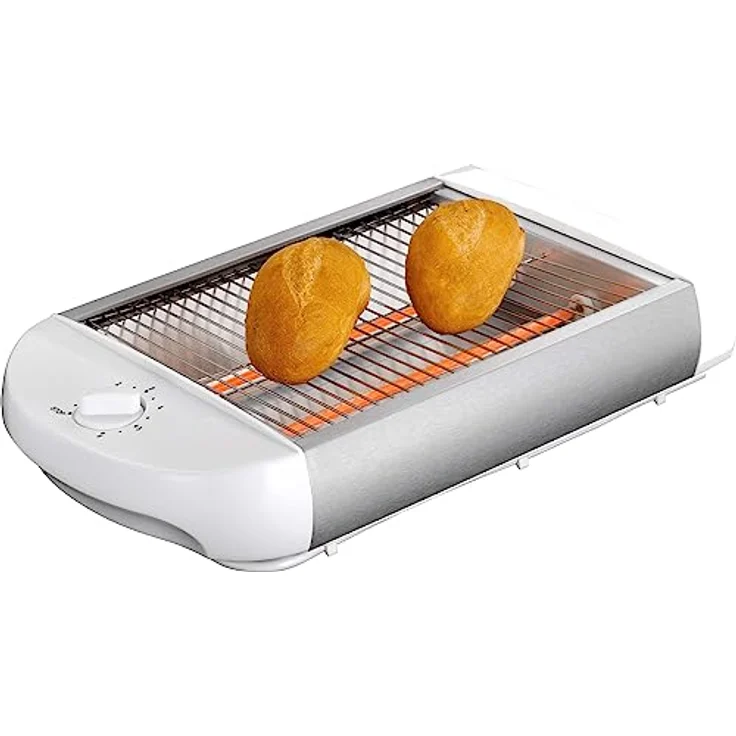 EPIQ 80001212 Flachtoaster, Tisch-Röster, Edelstahl-Design, Sandwiches, Baguette, 600 Watt Leistung, Rücklauf-Timer, Krümelschublade, weiß und silber – Bild 1