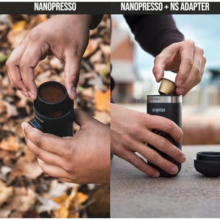 Wacaco Espressomaschine Nanopresso Ground + Nespresso-Kapseln Adapter, tragbare Espressomaschine mit 18 bar Druck, schwarz – Bild 2